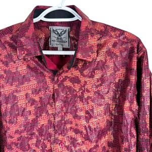 El General Cowboy Shirt Button Up Mens L Burgundy Gold Greek Key Metallic read